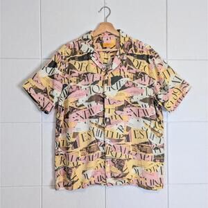 Saturdays NYC short sleeve camp collar magazine collage print shirt